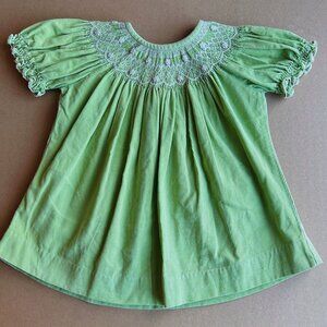 Smocked Auctions Green Bishop Top Size 4T Hand Smocked Embroidered